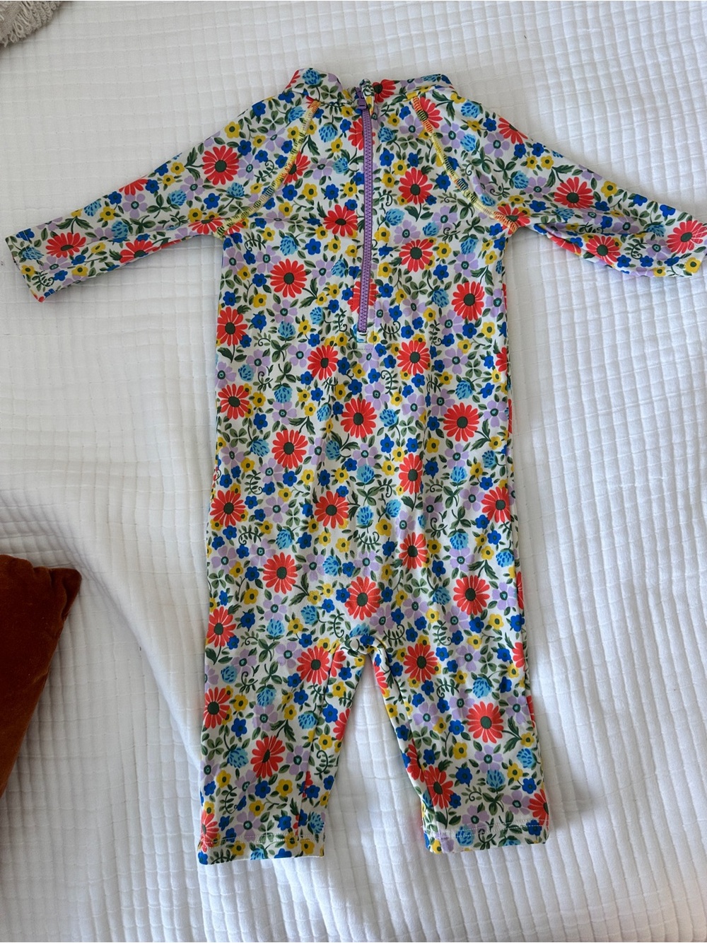 Boden Kids Floral One-Piece bathing suit - White with Red, Blue, Yellow Flowers